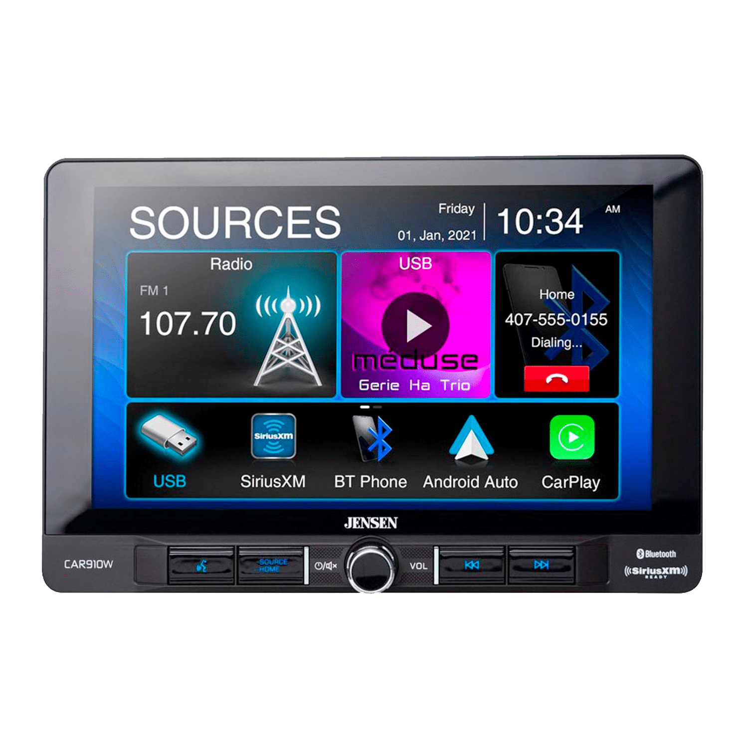 Jensen CAR910X 9 inch Mechless Multimedia Receiver with Apple CarPlay l Android Auto l SiriusXM-Ready l Built-in Bluetooth l 240 Watts MOSFET Power (60W x 4) - Image 2