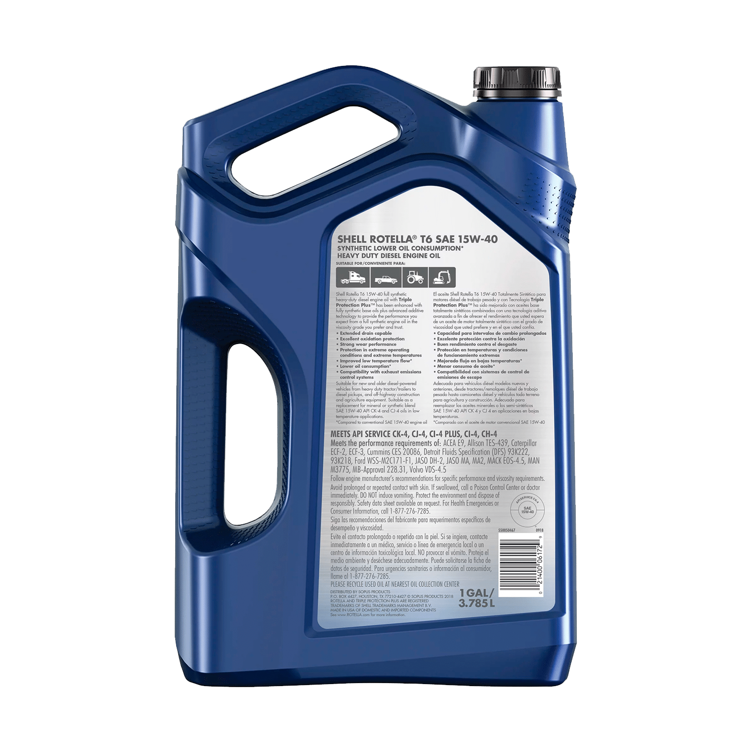 Shell Rotella T6 Full Synthetic 15W-40 Diesel Engine Oil, 1 Gallon - Image 2